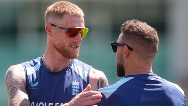 England captain Ben Stokes with head coach Brendon McCullum during a nets session at Trent Bridge