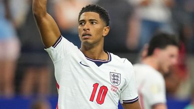 England's Jude Bellingham celebrates scoring his side's 3rd goal during the World Cup Group L soccer match between England and Croatia in Arlington, Texas, near Dallas, Wednesday, June 17, 2026. (AP Photo/Julio Cortez)