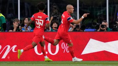 Norway's Leo Oestigard (4), right, celebrates scoring his side's third goal during the World Cup Group I soccer match between Iraq and Norway in Foxborough, Mass., near Boston, Tuesday, June 16, 2026. (AP Photo/Charles Krupa)
