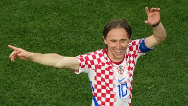 Croatia's Luka Modric (10) celebrates a victory during the World Cup Group L soccer match between Croatia and Ghana, Saturday, June 27, 2026, in Philadelphia. (AP Photo/Matt Rourke)