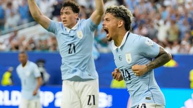 Uruguay's Maxi Araujo celebrates his side's late equaliser against Saudi Arabia during a World Cup Group H match
