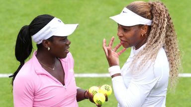 Serena Williams and Victoria Mboko of Canada warmed up at Queen's Club on Sunday