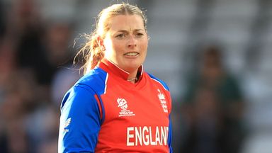 England's Sophie Ecclestone celebrates taking the wicket of Scotland's Kathryn Bryce during the ICC Women's T20 World Cup match at the Headi