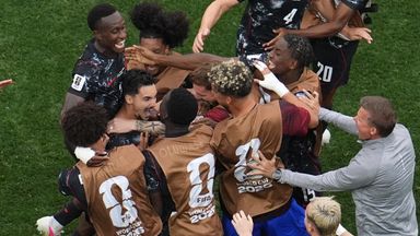Canada players celebrate Stephen Eustaquio's goal against South Africa