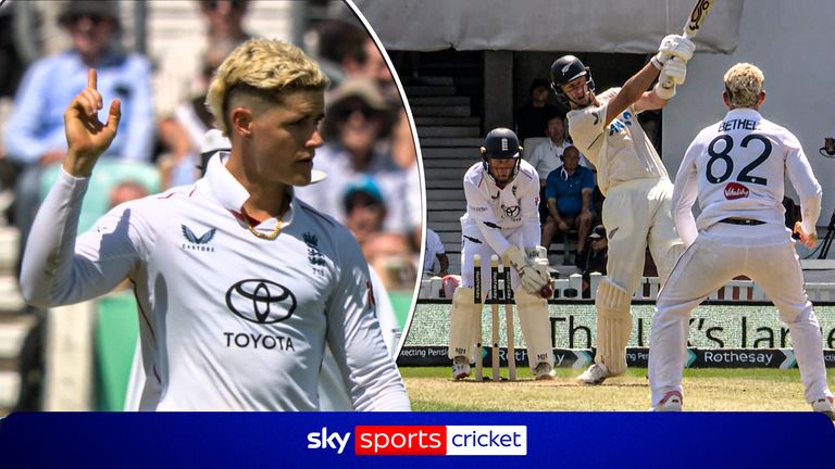 Jacob Bethell's golden arm finds the breakthrough for England with this Kyle Jameson wicket.
