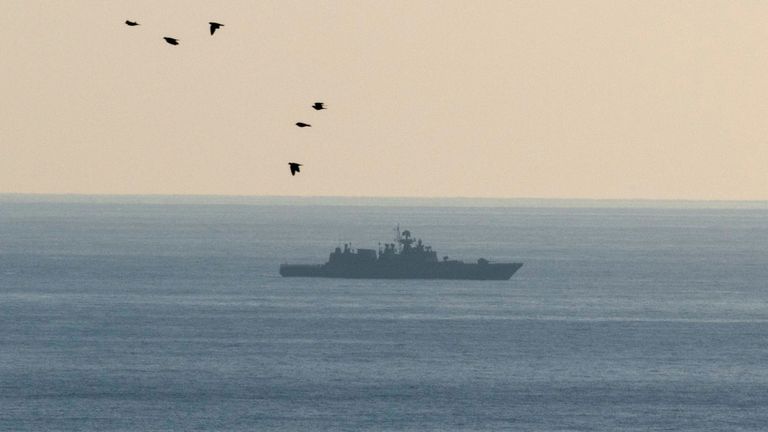 Russian Navy Black Sea Fleet guided missile frigate Admiral Grigorovich off of Syria in 2024. Pic: Reuters