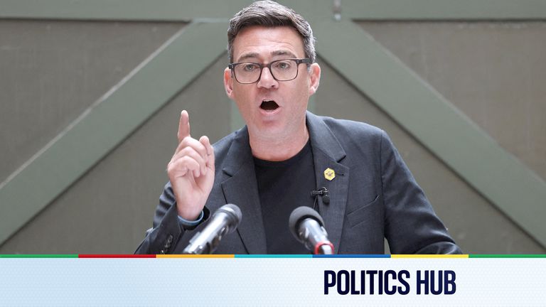 Andy Burnham delivers a speech at the People's History Museum in Manchester.
Pic:Reuters