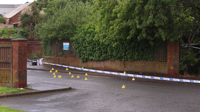 A police cordon at the scene of a stabbing outside apartments in the Kinnaird Avenue area of north Belfast.
Pic: PA