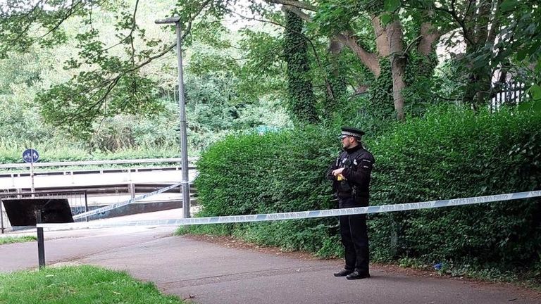 A police officer at the scene in Central Park, Chelmsford. Pic: Essex Police