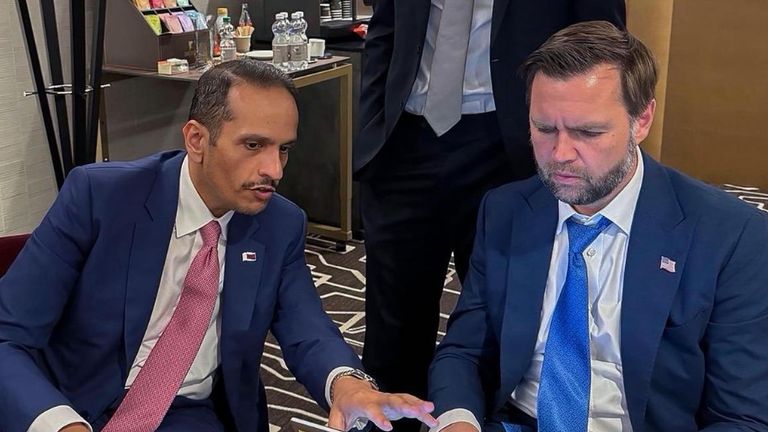Talks involving Vice President JD Vance have continued late into the night, Qatar says. Pic: @MBA_AlThani_