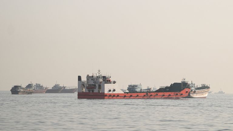 Vessels anchored in the Strait of Hormuz. Pic: reuters