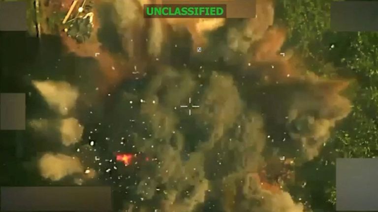 An image of the footage appearing to show the strike posted by Donald Trump. Pic: @realDonaldTrump/Truth Social