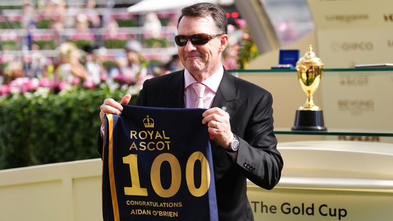 Aidan O'Brien celebrates his 100th Royal Ascot winner