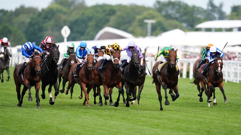 Almeraq ridden by Tom Marquand (left) on their way to winning the Queen Elizabeth II Jubilee Stakes on day five of Royal Ascot 