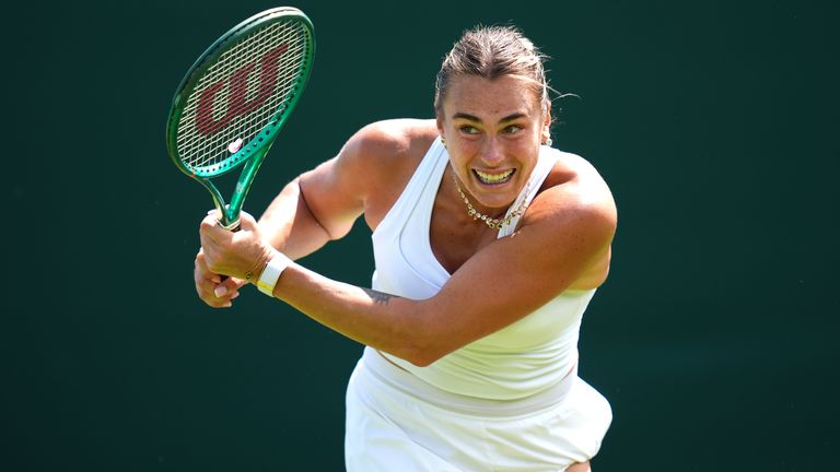 Aryna Sabalenka of Belarus during a practice session ahead of the 2026 Wimbledon Championships at the All England Lawn Tennis and Croquet Cl