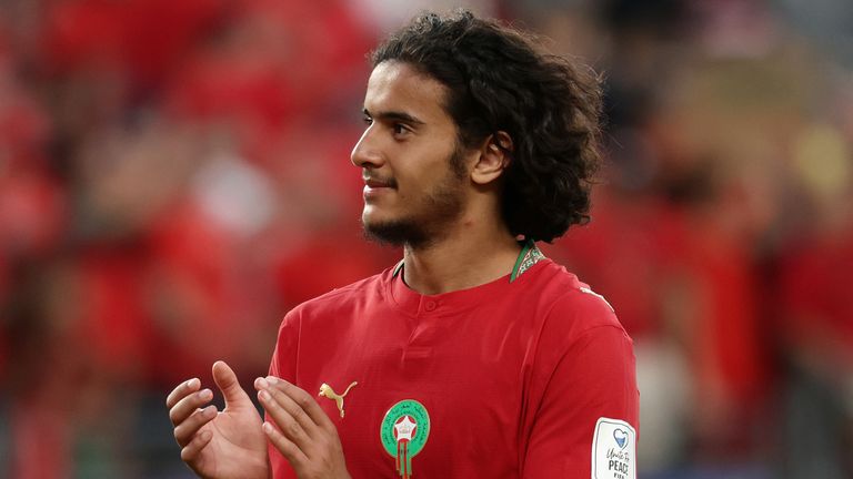 Morocco's Ayyoub Bouaddi (6) claps as he leaves the pich following a tie in the World Cup Group C soccer match between Brazil and Morocco in East Rutherford, N.J., near New York, Saturday, June 13, 2026. (AP Photo/Adam Hunger)