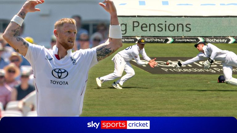 Ben Stokes reacts to a dropped opportunity 