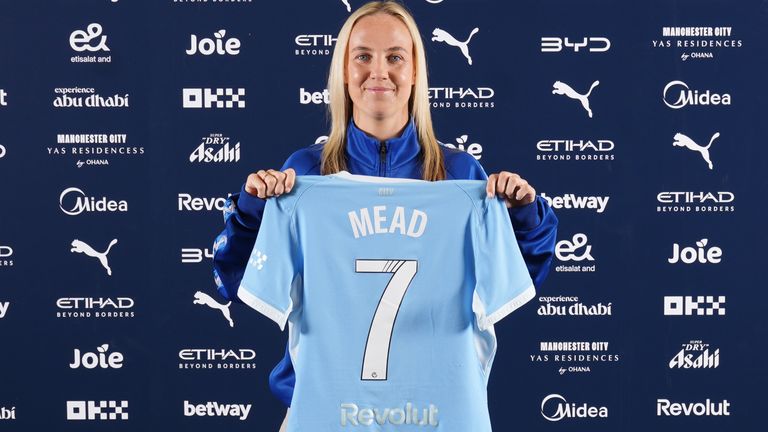 Beth Mead has signed until 2029 with WSL champions Man City (Photo by Declan Lloyd/Manchester City FC)