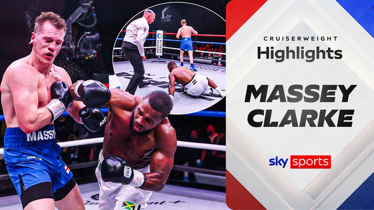 Chev Clarke bounced back from being put down twice in the fourth round as he went on to stop Jack Massey in the seventh round of their cruiserweight classic.