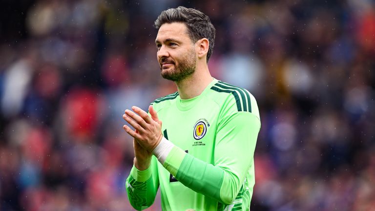 GLASGOW, SCOTLAND - MAY 30: Scotland's Craig Gordon applauds fans at full time during an International Friendly match between Scotland and Curacao at Barclays Hampden, on May 30, 2026, in Glasgow, Scotland. (Photo by Rob Casey / SNS Group)