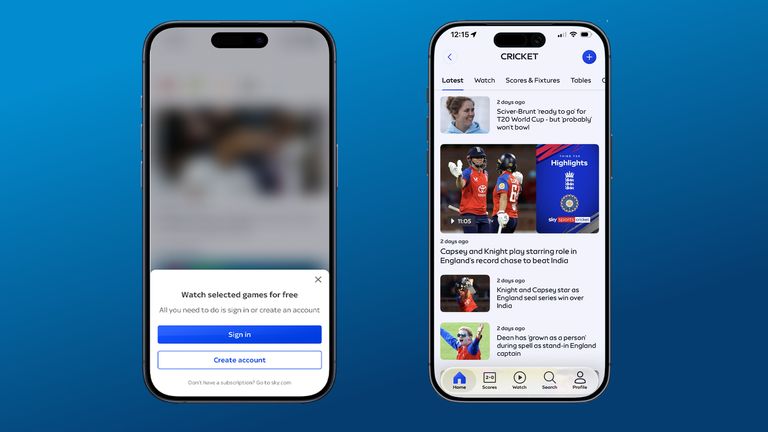 Free live cricket streams on the Sky Sports App