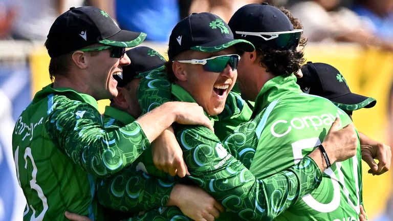 Ireland players celebrate after their historic T20 victory over India