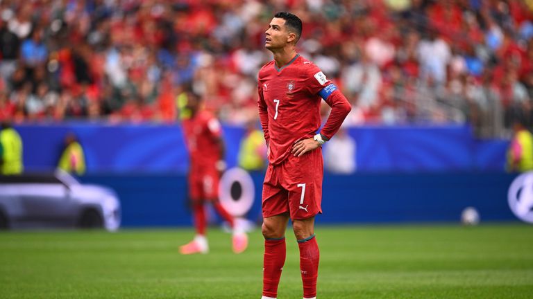 17 June 2026, USA, Houston: Soccer, Men, 2026 World Cup, Portugal vs. DR Congo, Preliminary Round, Group K, Matchday 1, Houston Stadium, Cristiano Ronaldo (Portugal) is on the field. PLEASE NOTE: In accordance with FIFA regulations, these images may be used exclusively for editorial purposes. Commercial use is prohibited. Furthermore, no video-like sequences may be created, and no alterations may be made to the image, either in the foreground or the background. Photo by: Tom Weller/picture-alliance/dpa/AP Images