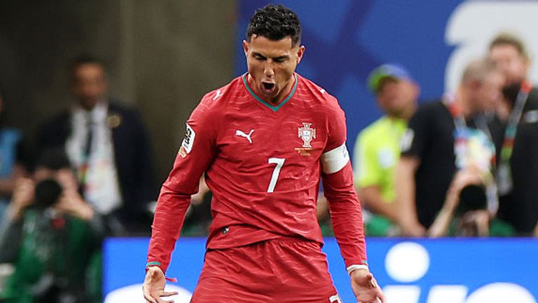 Cristiano Ronaldo celebrates opening the scoring for Portugal against Uzbekistan at the World Cup