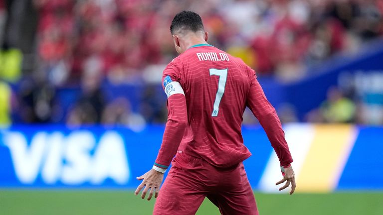 Portugal's Cristiano Ronaldo celebrates after scoring the opening goal 