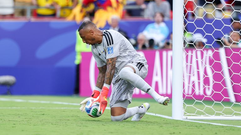 June 20, 2026: Curacao goalkeeper Eloy Room (1) makes a save during the first half of the World Cup 