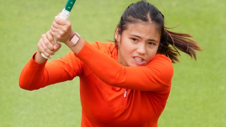 Emma Raducanu was in action on the Andy Murray Arena at Queen's as she prepared for the grass court season