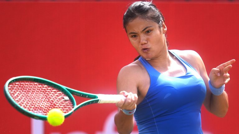 Emma Raducanu in action at Queen's Club