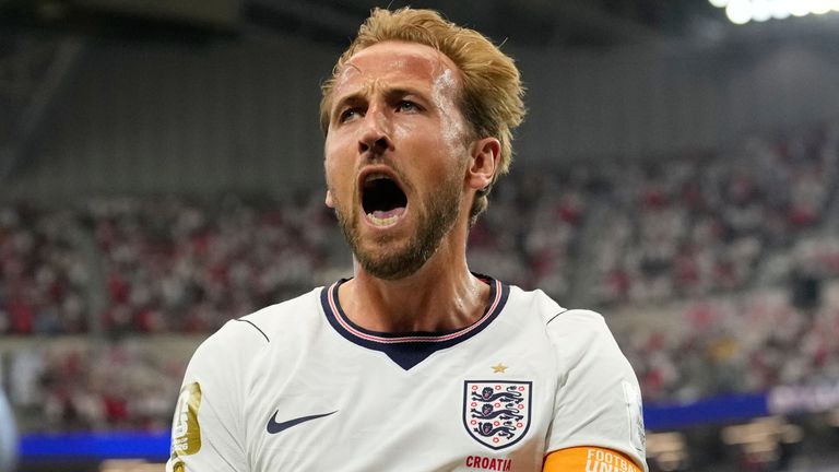 England's Harry Kane celebrates after scoring a goal against Croatia