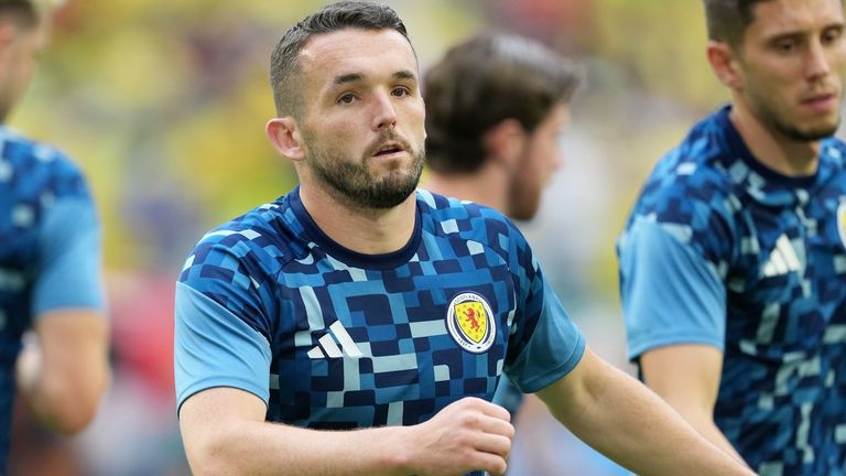 Scotland's John McGinn (centre) warms up ahead of the FIFA World Cup 2026 Group C match against Brazil