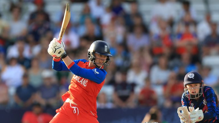 England's Freya Kemp batting during the ICC Women's T20 World Cup match at the Headingley, Leeds. Picture date: Saturday June 20, 2026.