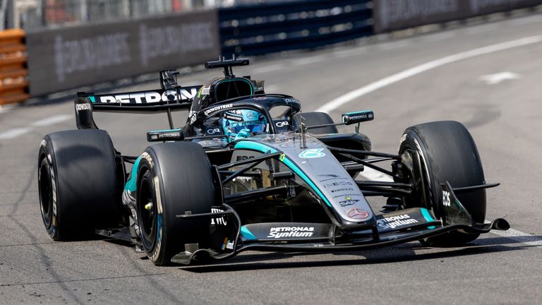MONTE-CARLO, MONACO - JUNE 07: George Russell (63) of Great Britain and Mercedes-AMG PETRONAS Formula One Team during the F1 Monaco Grand Prix on June 7, 2026 at the Circuit de Monaco in Monte-Carlo, Monaco. (Photo by Bob Kupbens/Icon Sportswire) (Icon Sportswire via AP Images)