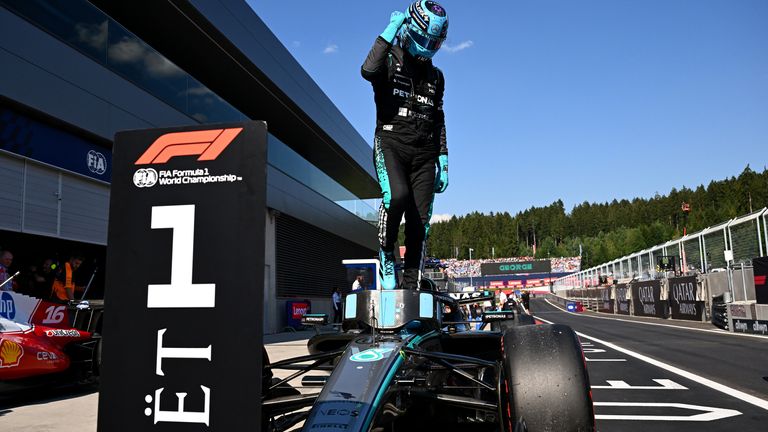 George Russell celebrates Austrian GP pole