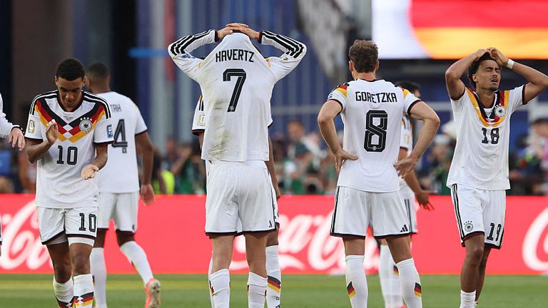 Germany's players reacts during the penalty shootout of the 2026 World Cup round of 32 football match between Germany and Paraguay at the Boston Stadium in Foxborough on June 29, 2026.  (Photo by Odd ANDERSEN / AFP)
