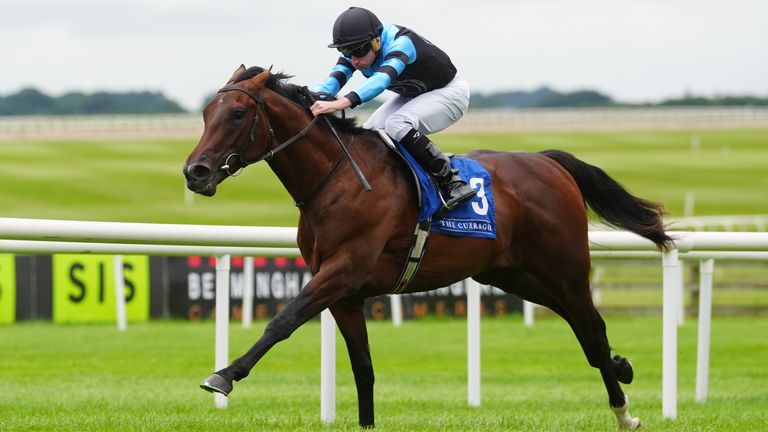 Giant Sequoia ridden by Ryan Moore on their way to win the Barronstown Stud Irish European Breeders Fund at Curragh racecourse