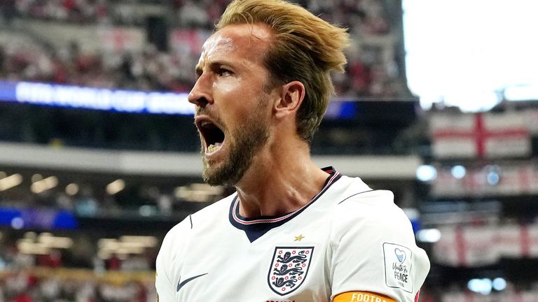 England's Harry Kane celebrates scoring their side's first goal of the game during the FIFA World Cup Group L match at Dallas Stadium, Arlington. Picture date: Wednesday June 17, 2026.