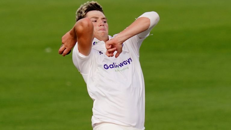 Sussex's Henry Crocombe bowling during day four of the Bob Willis Trophy match at 1st Central County Ground, Hove.