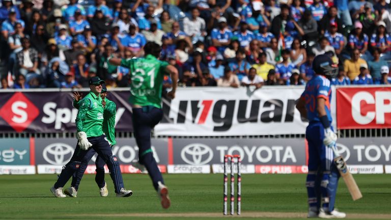 Ireland's players rushed to celebrate after sealing victory