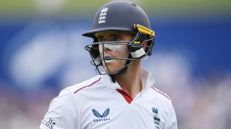 England'sJacob Bethell reacts after being dismissed for nine on day two of second Test against New Zealand at Kia Oval (Getty Images)