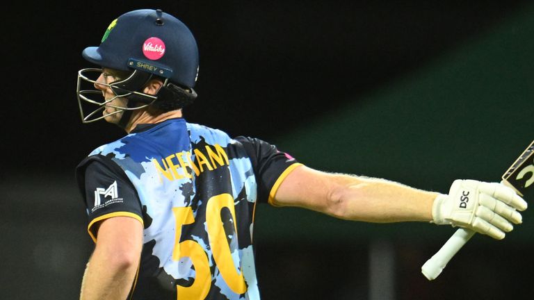 Jimmy Neesham of Glamorgan celebrates victory over Somerset in the Vitality Blast