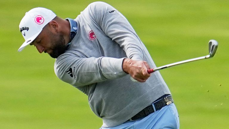 Jon Rahm, of Spain, hits from the fairway on the first hole during the second round of the U.S. Open golf tournament at Shinnecock Hills Golf Club in Southampton, N.Y., Friday, June 19, 2026.(AP Photo/George Walker IV)
