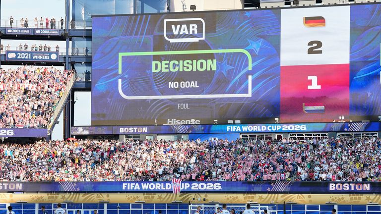 The screen shows that a goal by Germany's Jonathan Tah (4) was disqualified after a VAR check