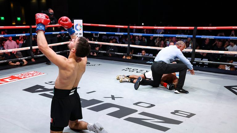 LAS VEGAS, NEVADA - JUNE 28:  in a lightweight bout during the Zuffa Boxing 8 event at The Chelsea at The Cosmopolitan on June 28, 2026 in Las Vegas, Nevada. (Photo by Ed Mulholland/Zuffa Boxing)
