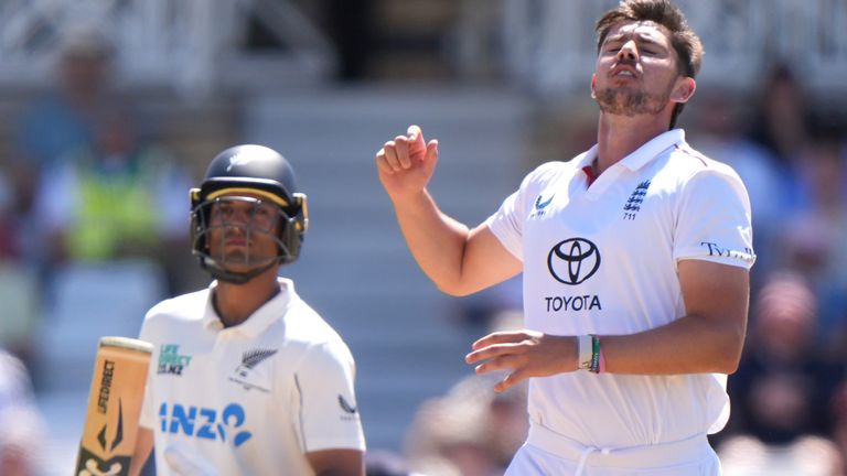Josh Tongue shows his frustration as a chance is missed on the fourth day of the third Test