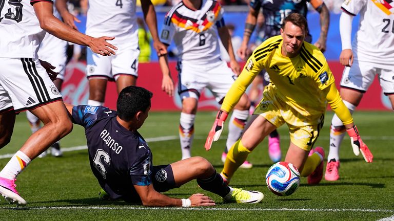 Paraguay's Junior Alonso (6) fails to score during the World Cup round of 32 soccer match between Germany and Paraguay