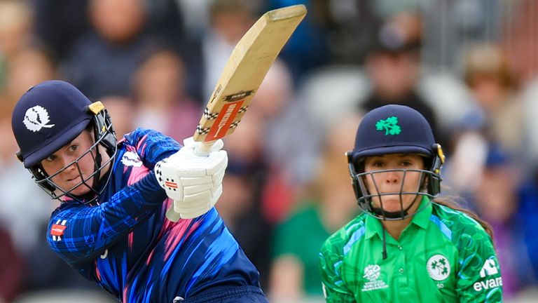 Scotland Women's Katherine Fraser bats against Ireland during the ICC Women's T20 World Cup